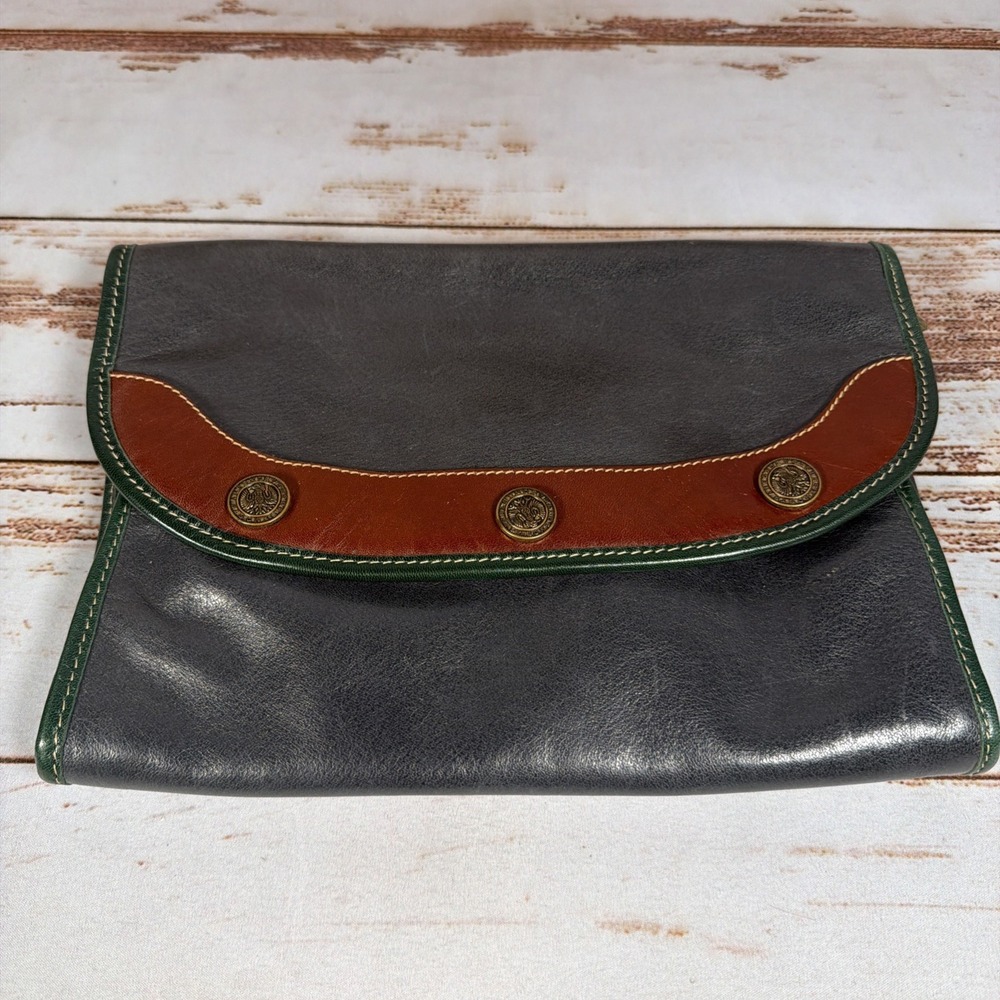 Vintage Brahmin Brown Leather Flap Crossbody Bag Shoulder Clutch Purse